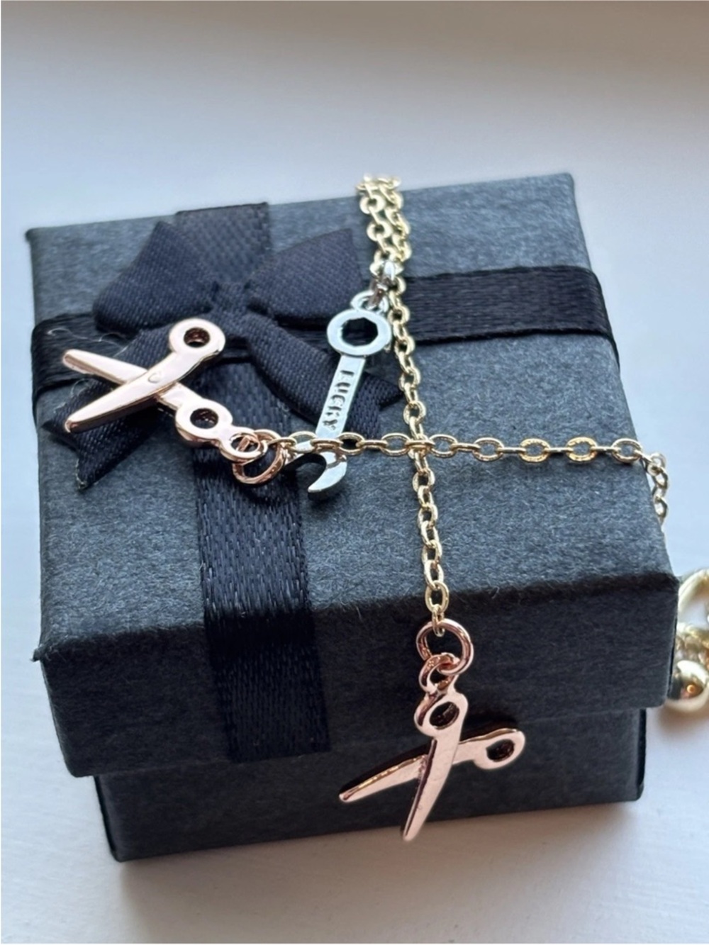 Gold Plated Tool Charm Dangle Earrings Scissors Wrench Chain Fringe Earrings